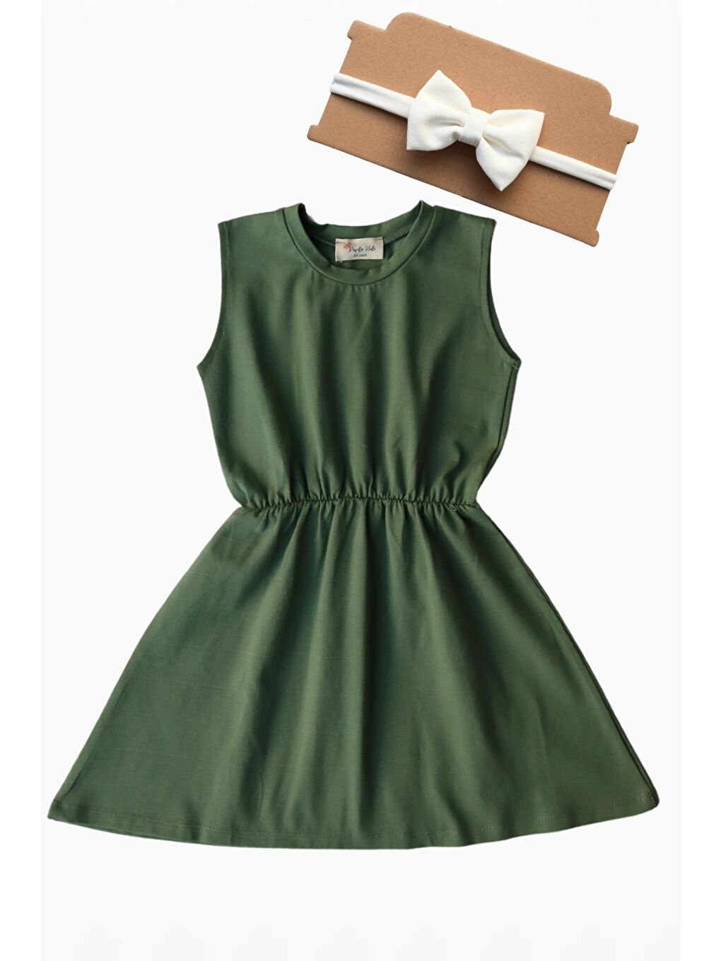 Kız Çocuk Çağla Yeşil Elbise Krem Toka Takım-1
