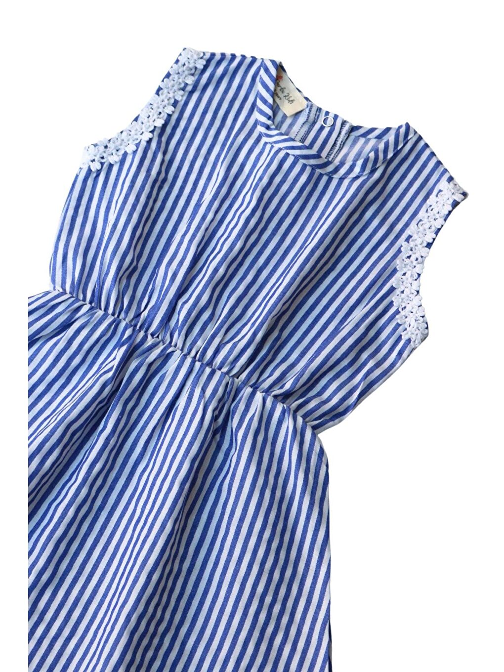 Mavi Beyaz Çizgili Fistolu Elbise Beyaz Toka Takım-3