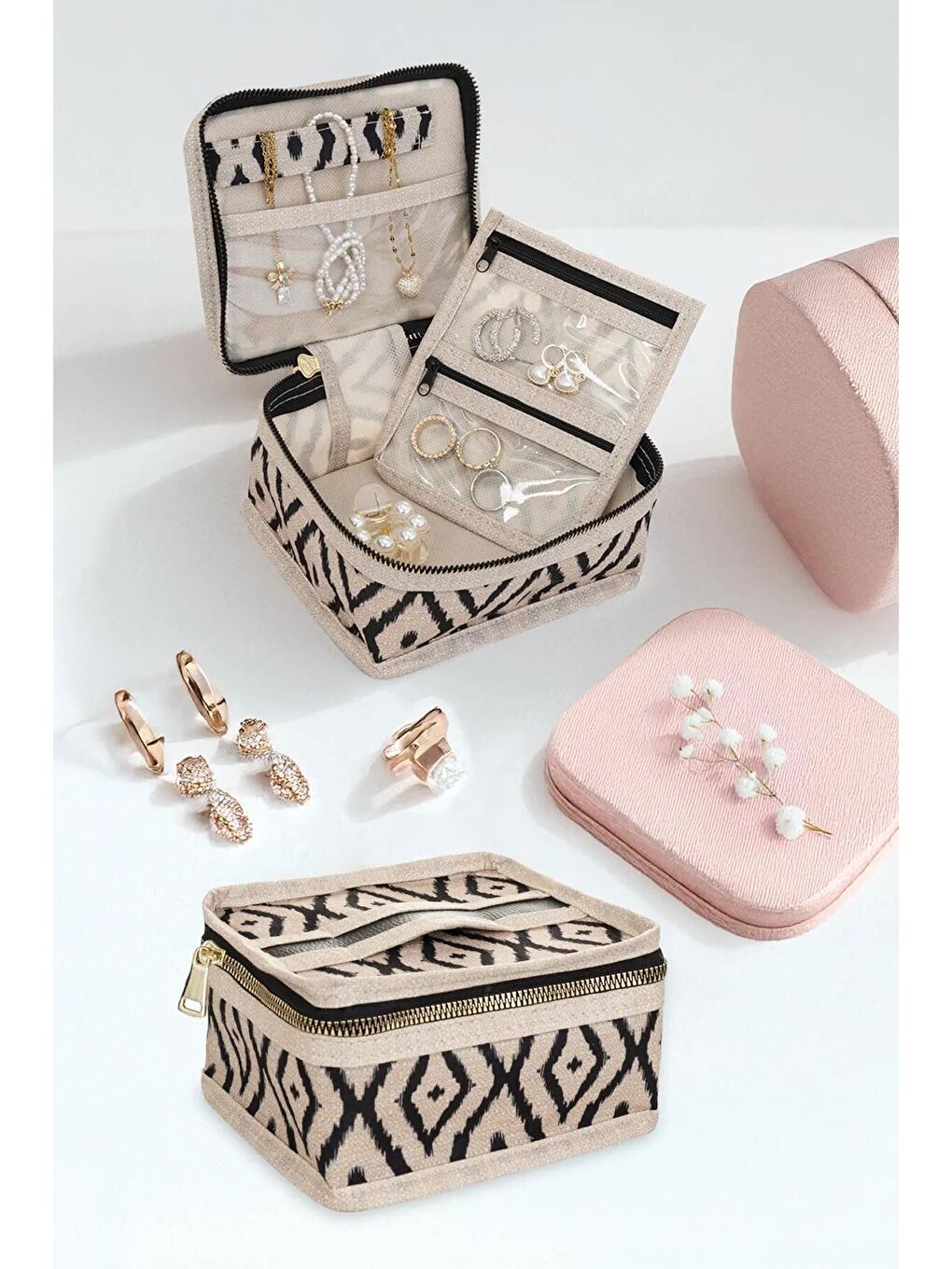 Seyahat Boy Takı Çantası Mücevher Kolye Küpe Yüzük Aksesuar Düzenleyici Organizer Takı Kutusu-1