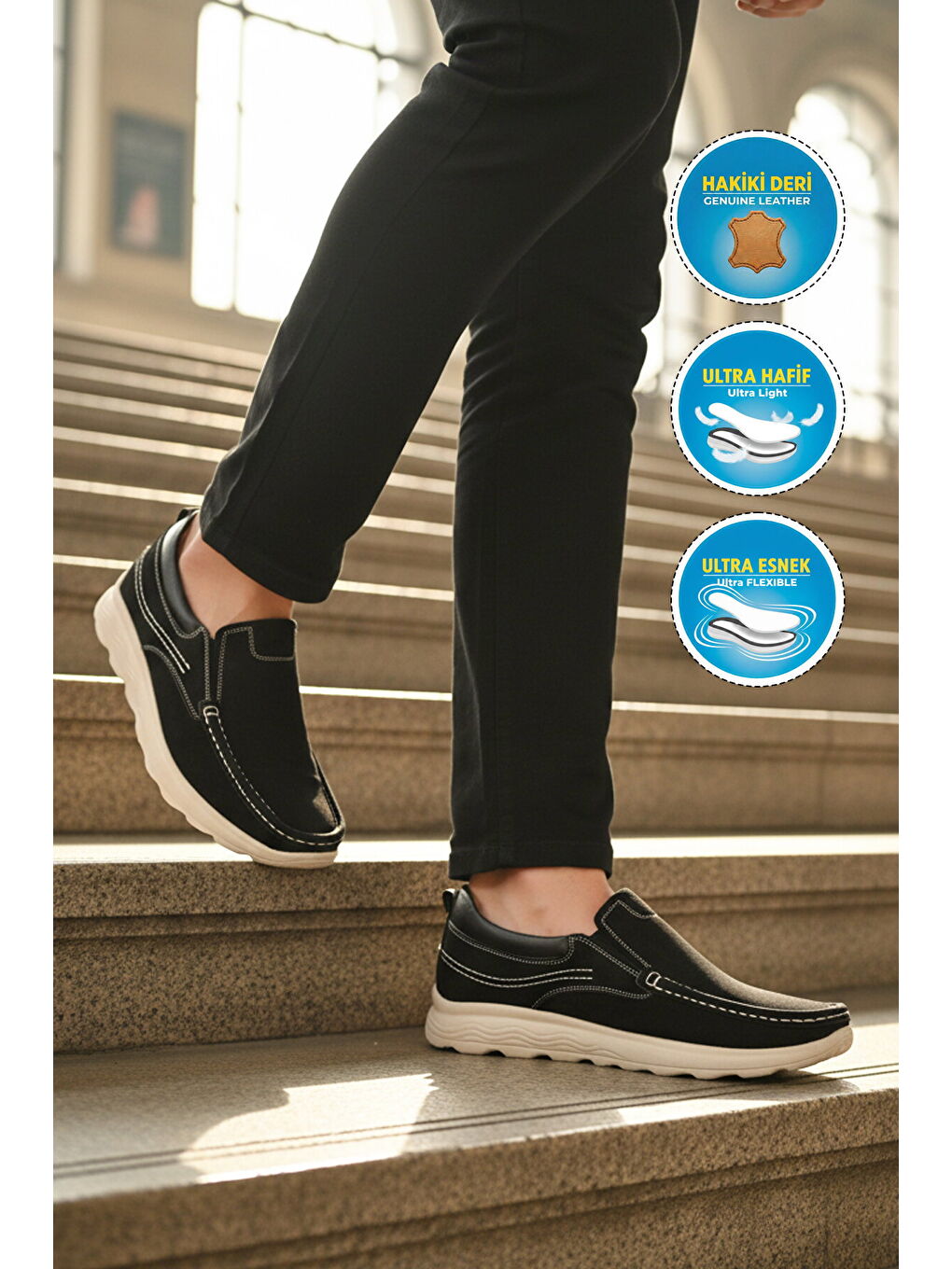 Siyah Nubuk Hakiki Deri Erkek Casual Ayakkabı 2406 M-2