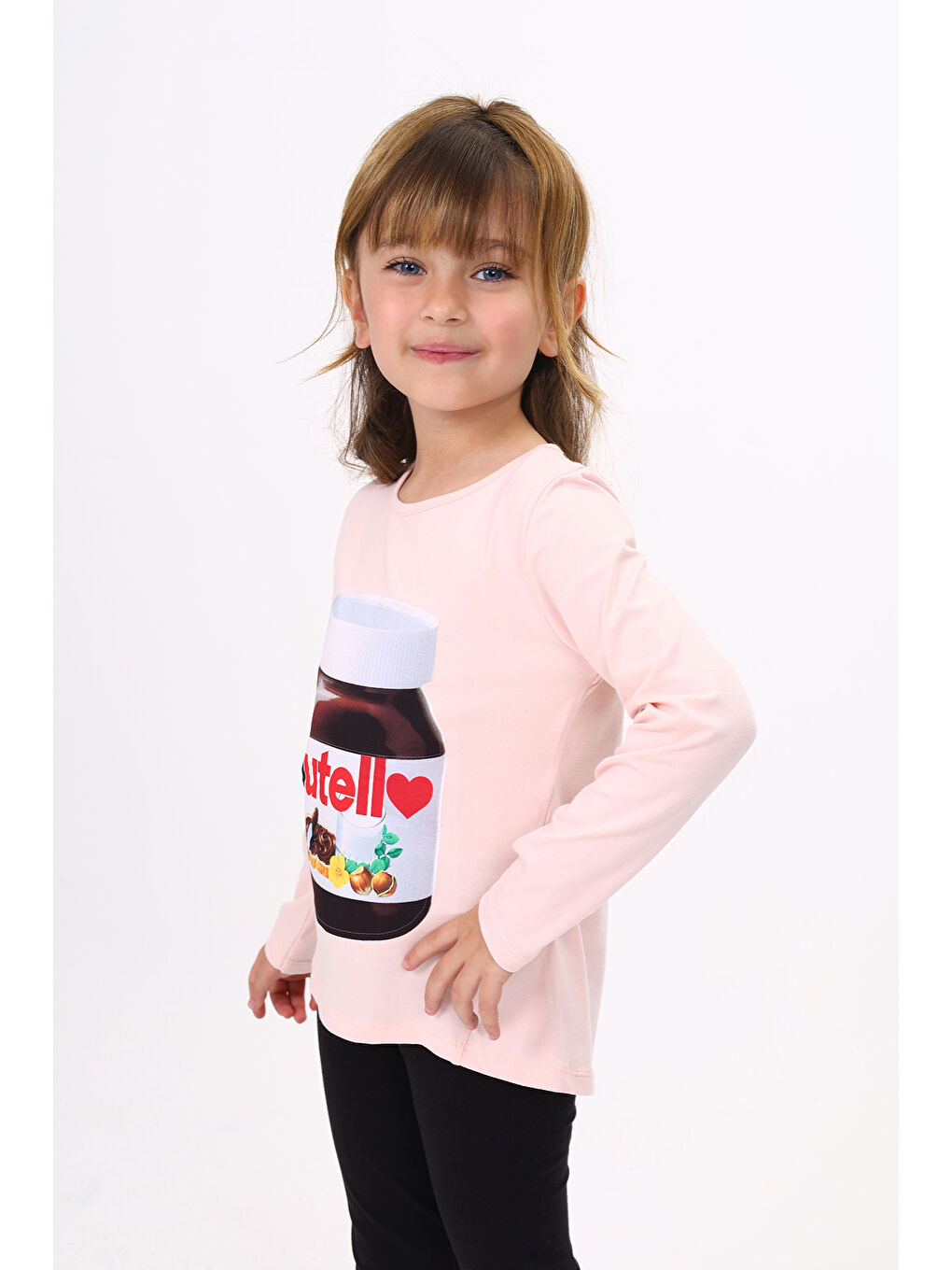 Pembe Kız Çocuk Nutella Baskılı T-Shirt-1