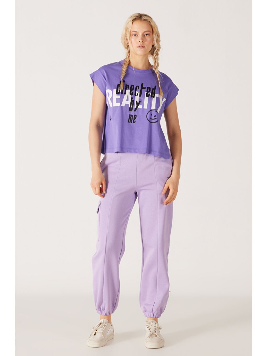 Mor Regular Fit Normal Kesim %100 Pamuk Bisiklet Yaka Lila Tişört-4