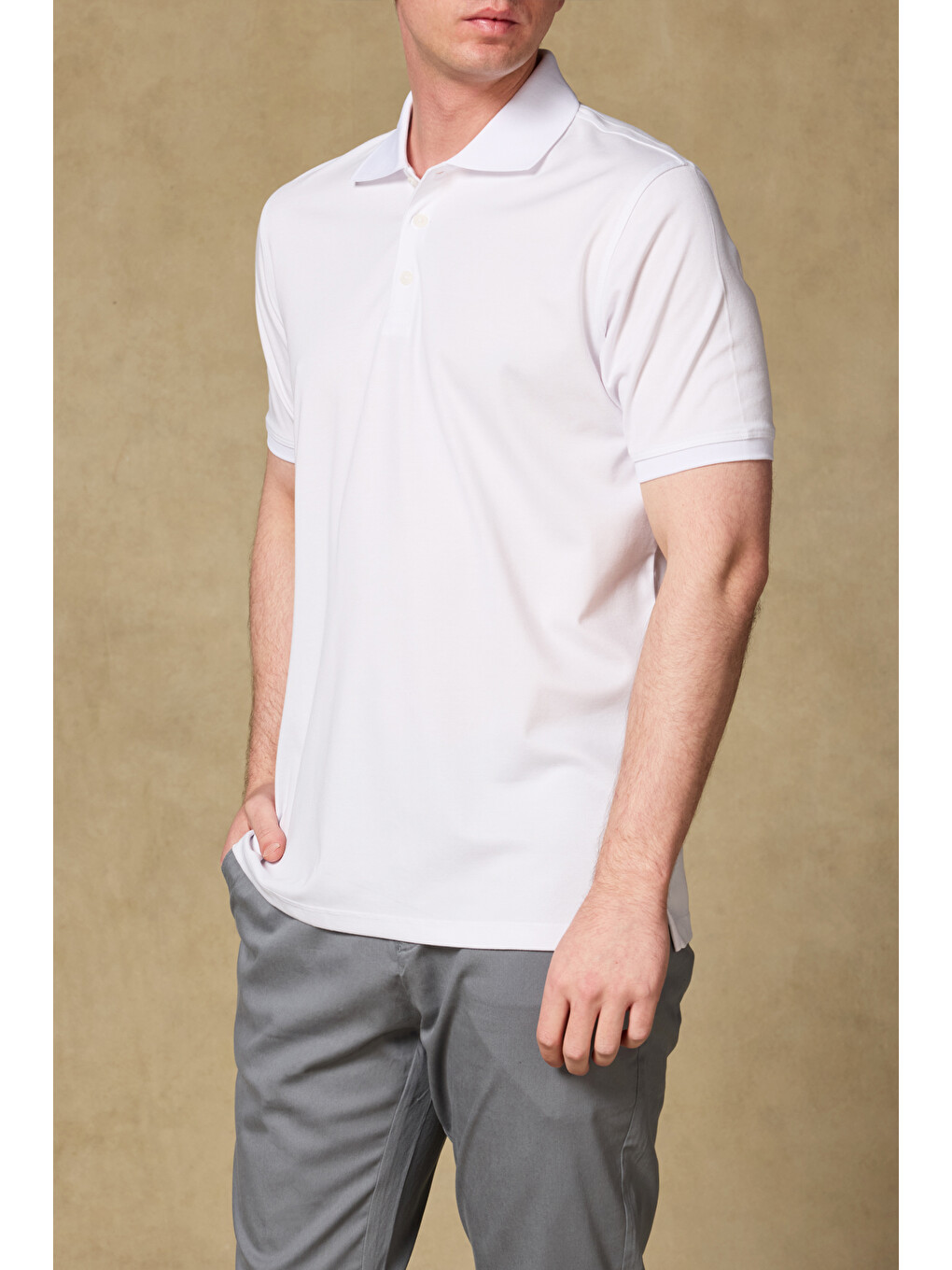 Bivo Merserize Pamuklu Modern Fit Beyaz Polo Yaka Erkek Düz Polo Shirt