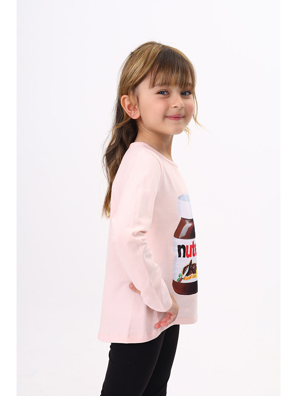 Pembe Kız Çocuk Nutella Baskılı T-Shirt-2
