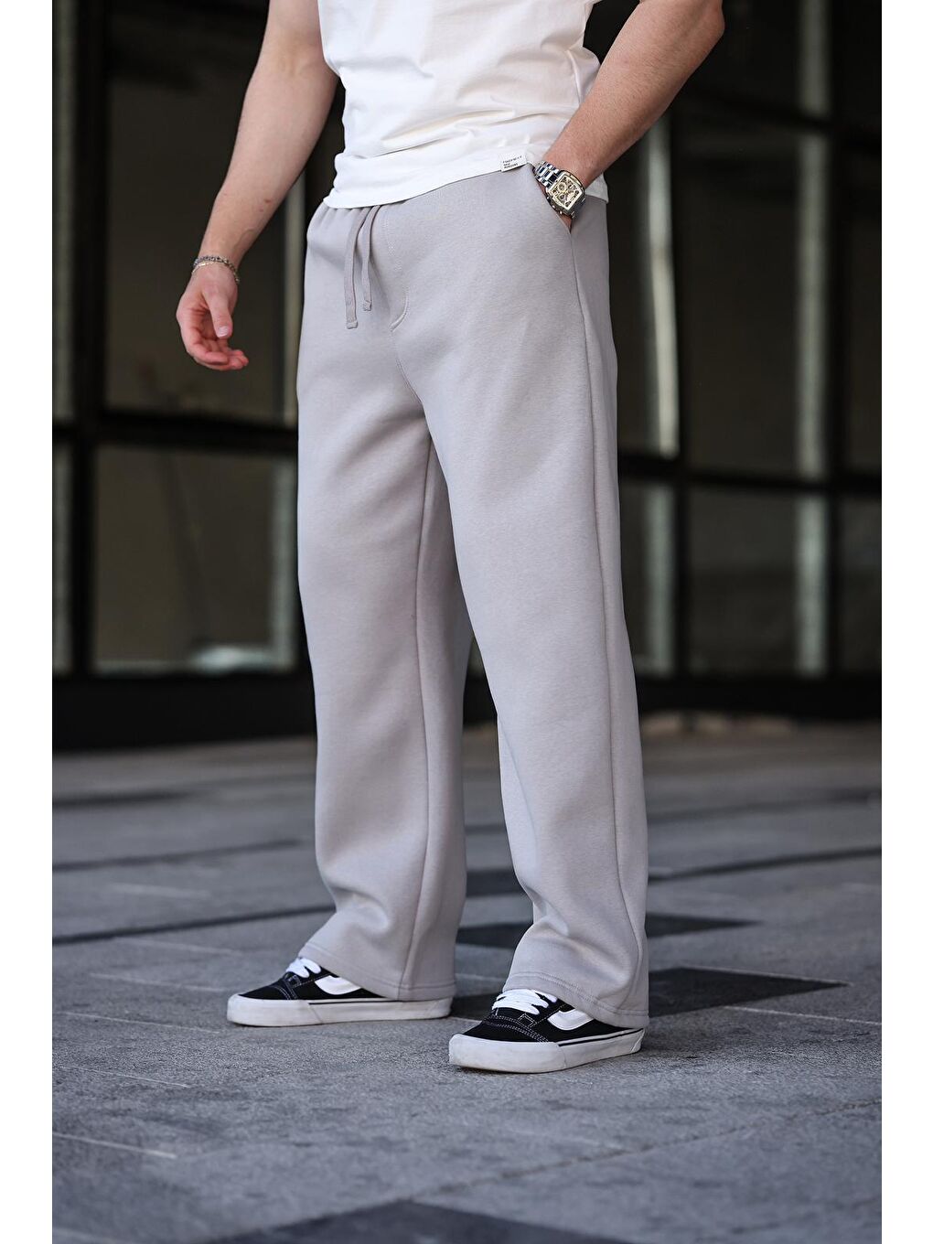 Boyalı Gri Rahat Kesim Erkek Eşofman Altı E6578-1