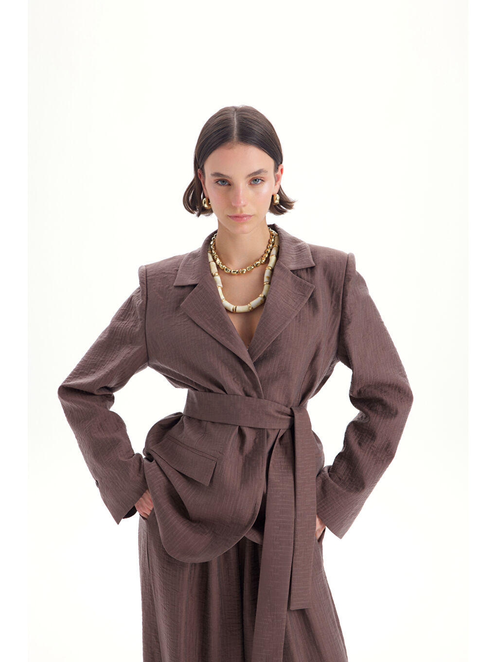 Kahverengi Arisa Kemer Detay Kahve Blazer Ceket