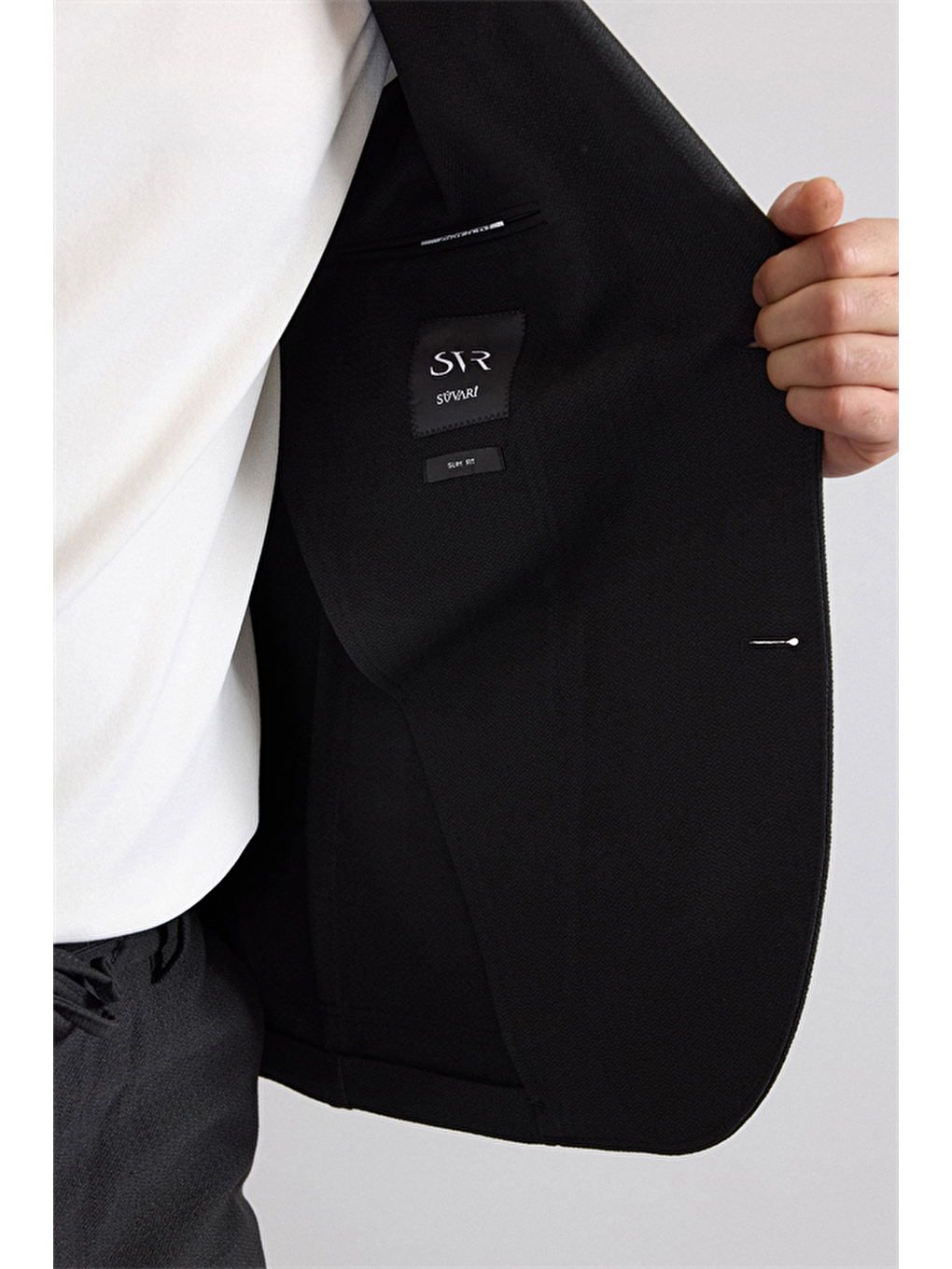 Siyah Slim Mono Yaka Düz Torba Cep 6 Drop Takım Elbise-4