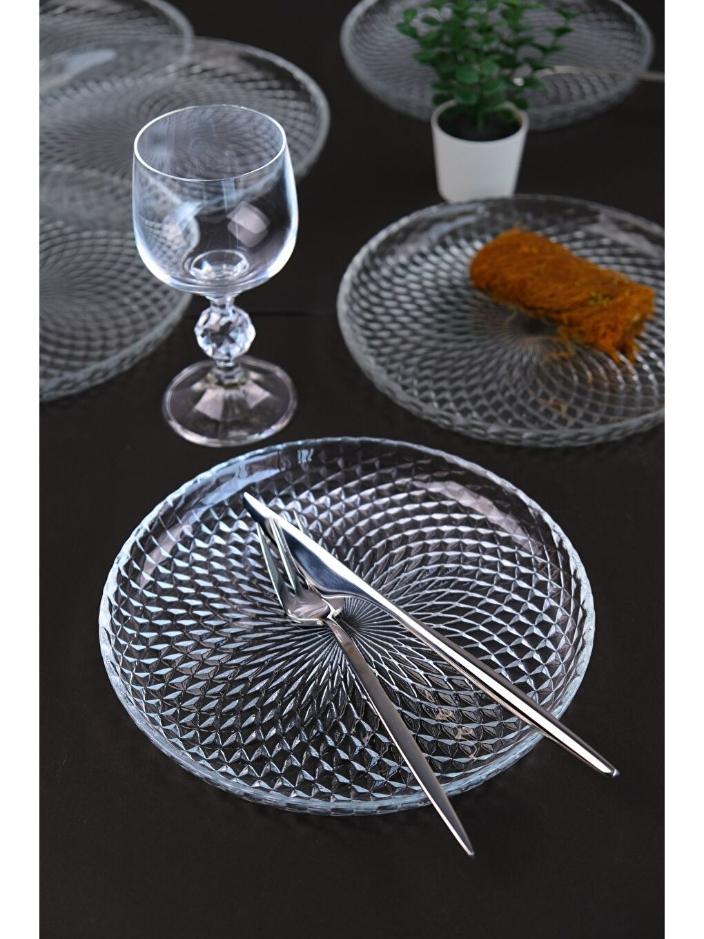 TABAK EVİ Renksiz Aden Cam Pasta Tabağı 19cm Sade 6 lı 2339 - 2