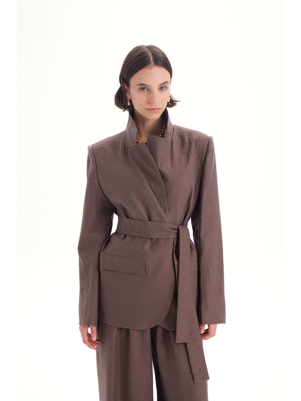 Kahverengi Arisa Kemer Detay Kahve Blazer Ceket-1