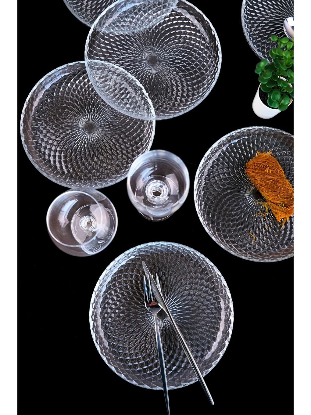 TABAK EVİ Renksiz Aden Cam Pasta Tabağı 19cm Sade 6 lı 2339 - 4