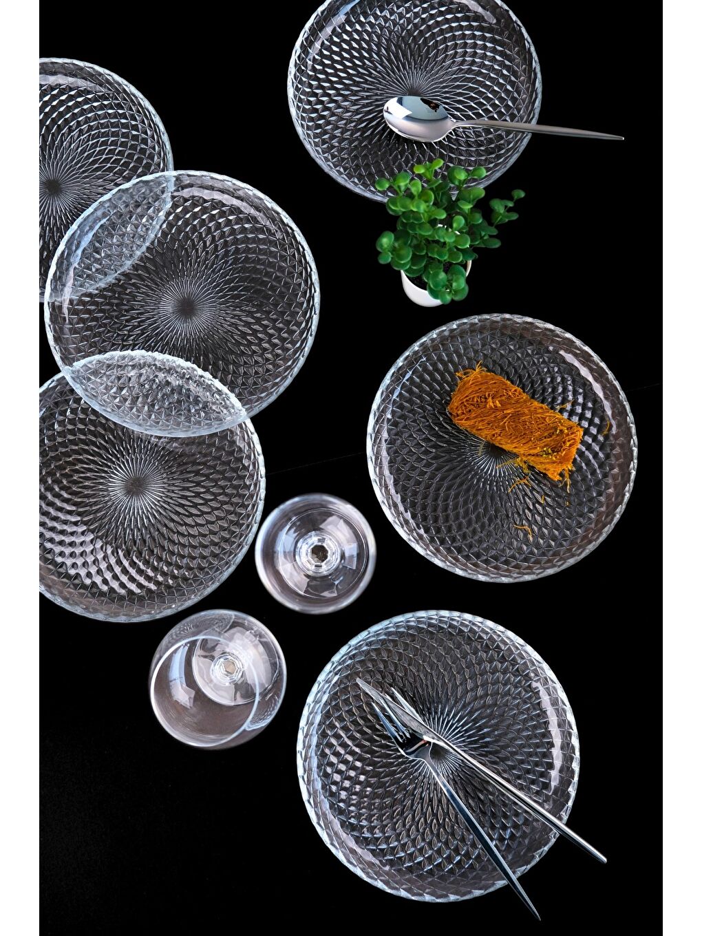 TABAK EVİ Renksiz Aden Cam Pasta Tabağı 19cm Sade 6 lı 2339 - 5