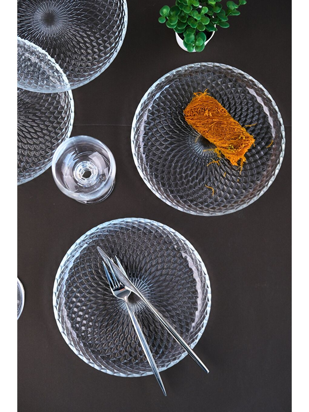 TABAK EVİ Renksiz Aden Cam Pasta Tabağı 19cm Sade 6 lı 2339 - 6