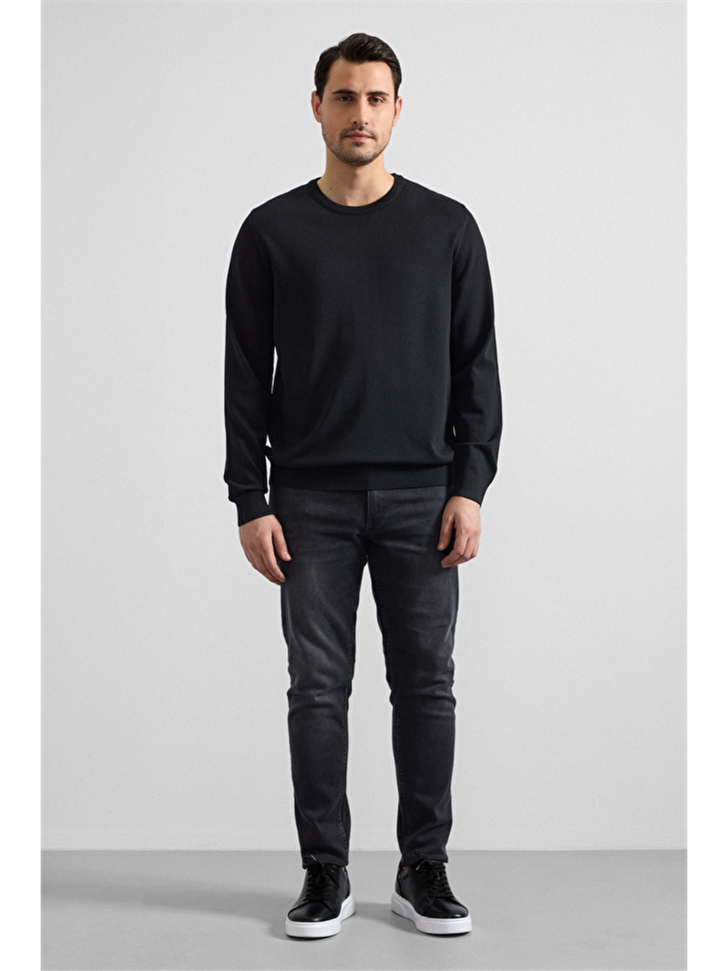 Siyah Regular Bisiklet Yaka Kazak-2