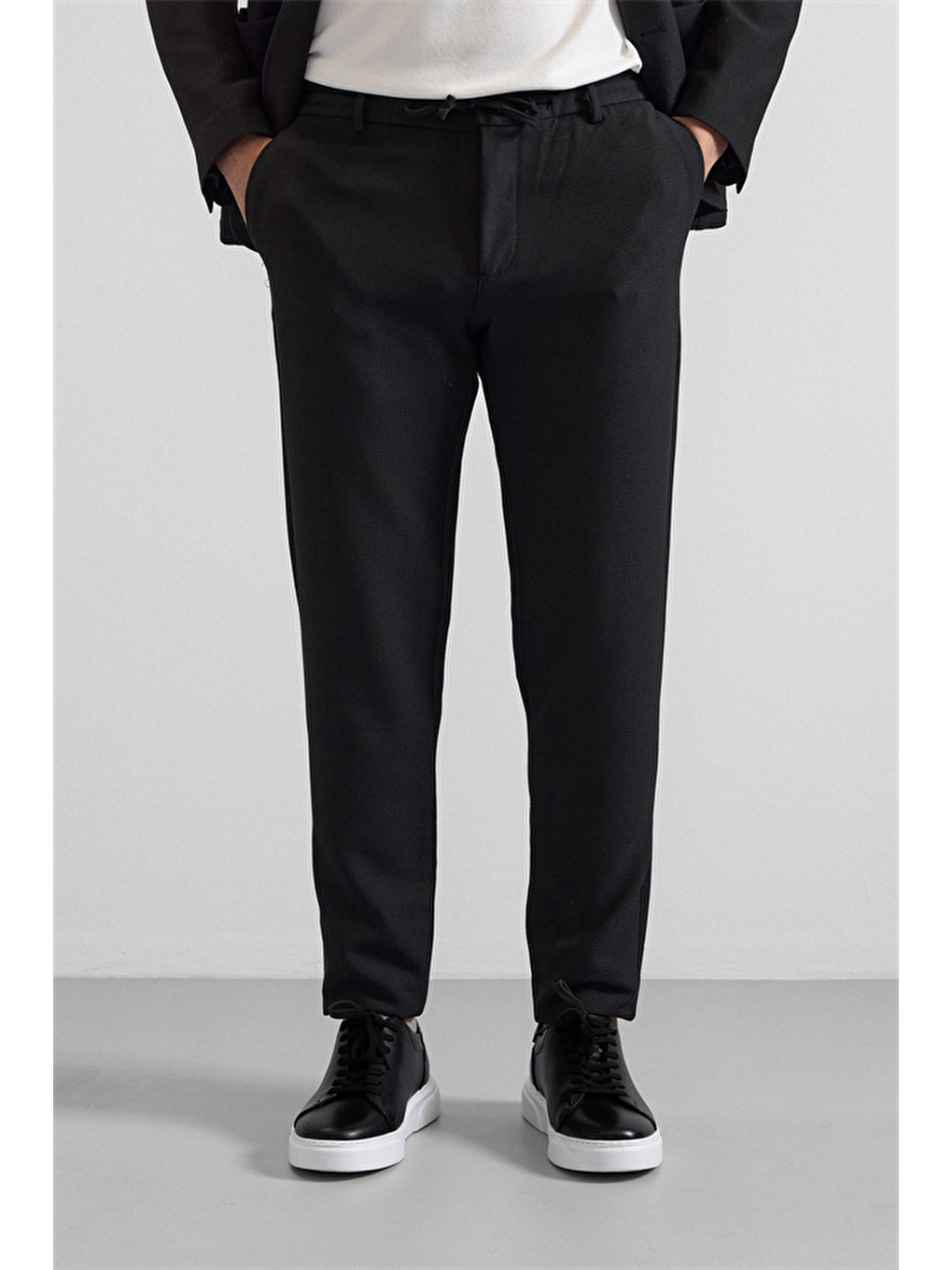 Siyah Slim Mono Yaka Düz Torba Cep 6 Drop Takım Elbise-8