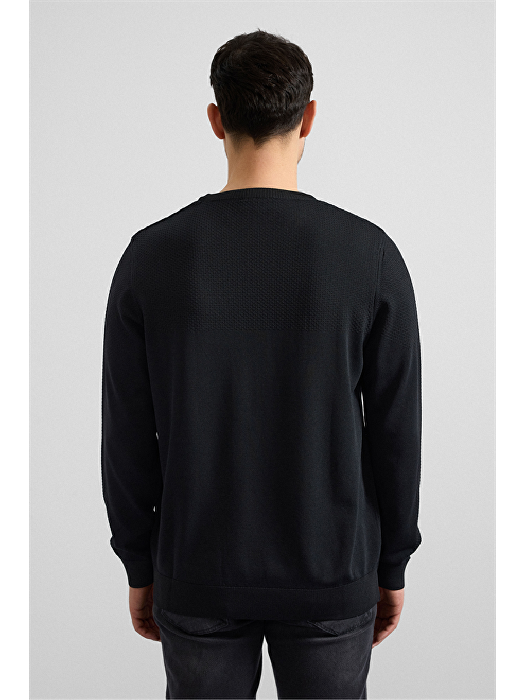 Siyah Regular Bisiklet Yaka Kazak-4