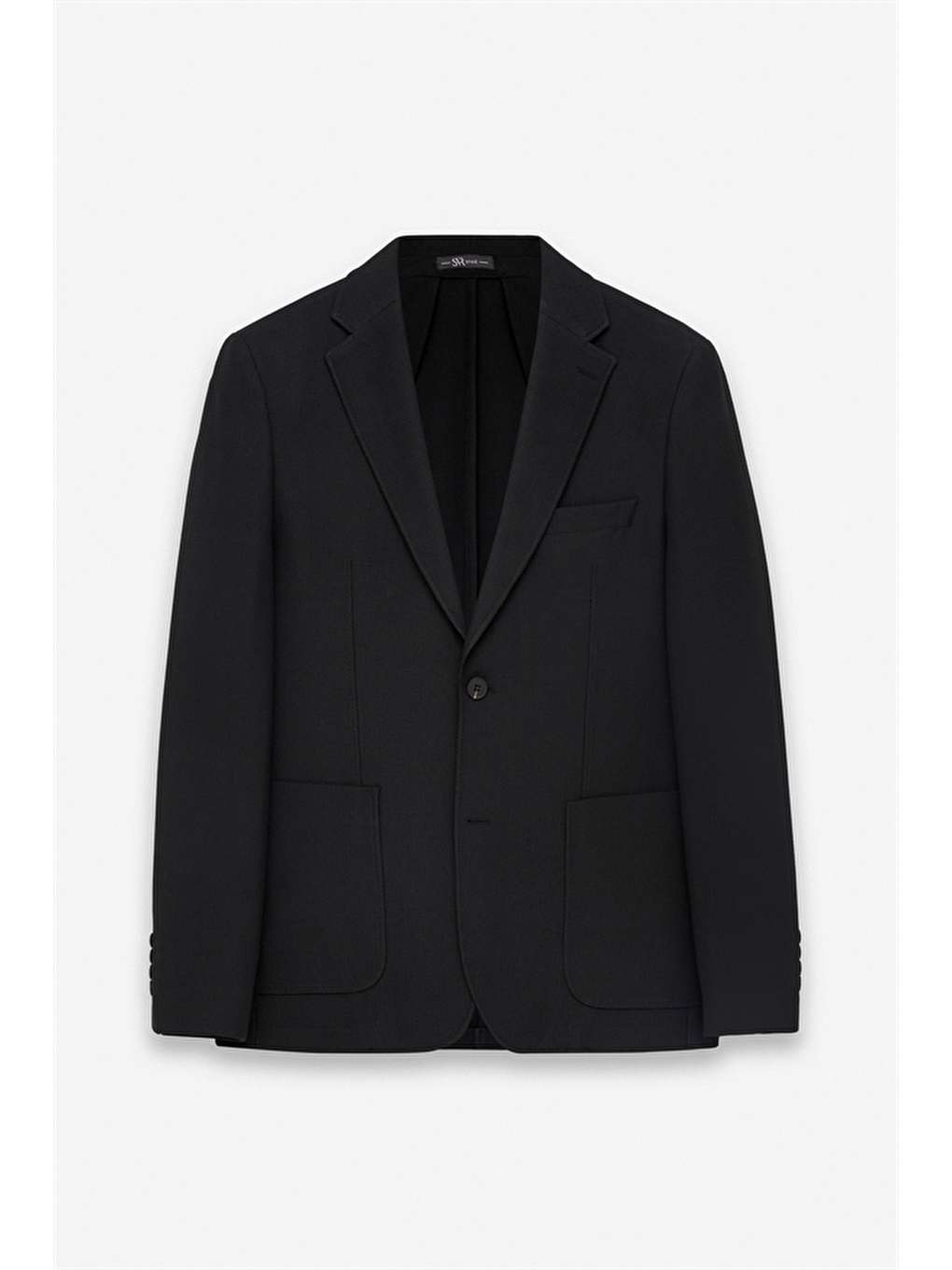 Siyah Slim Mono Yaka Düz Torba Cep 6 Drop Takım Elbise-9