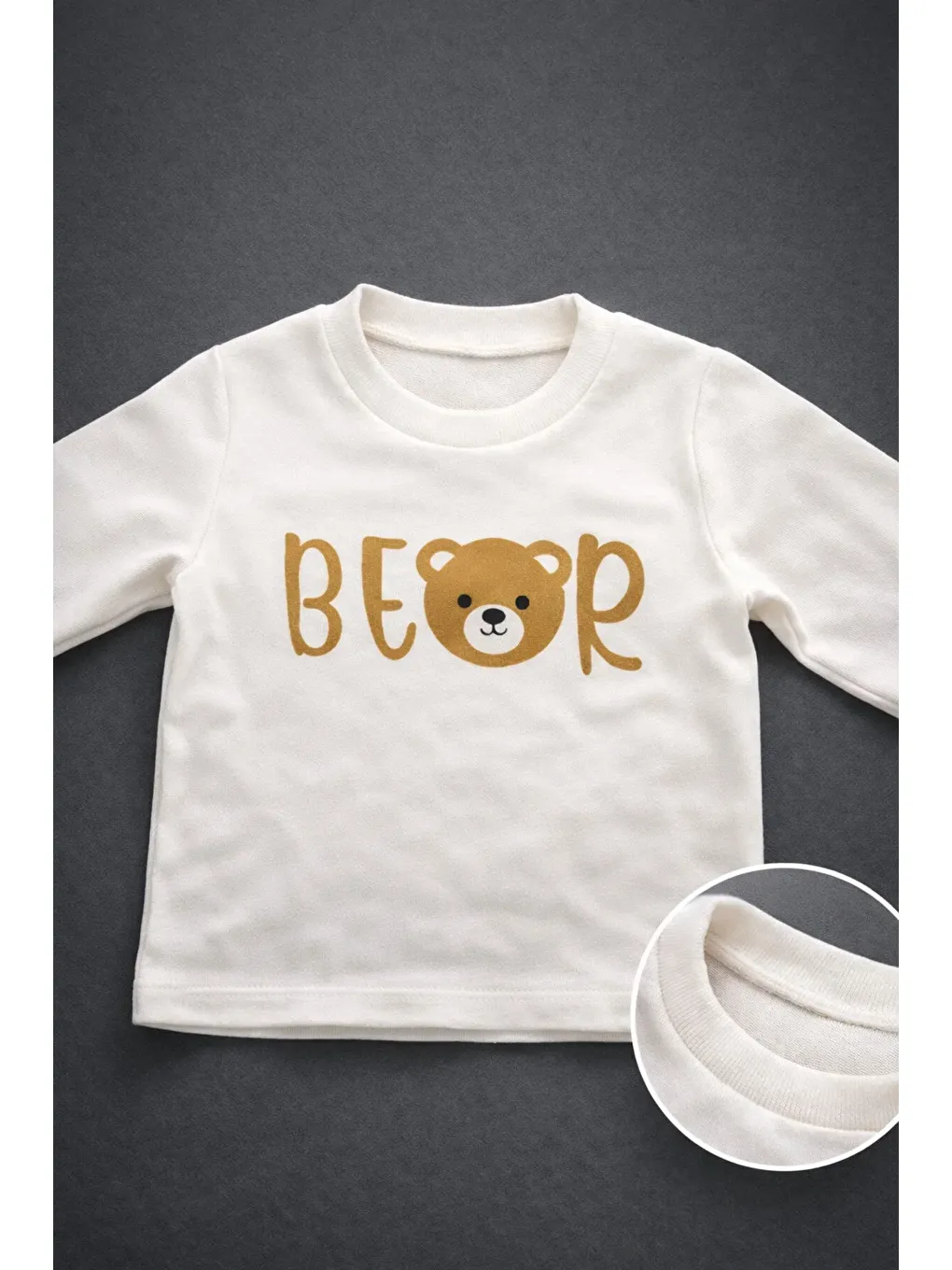 Haki Ayıcık Kulaklı Waffle Kumaş Hırkalı 3’lü Bebek Takımı (6-24 Ay)-2