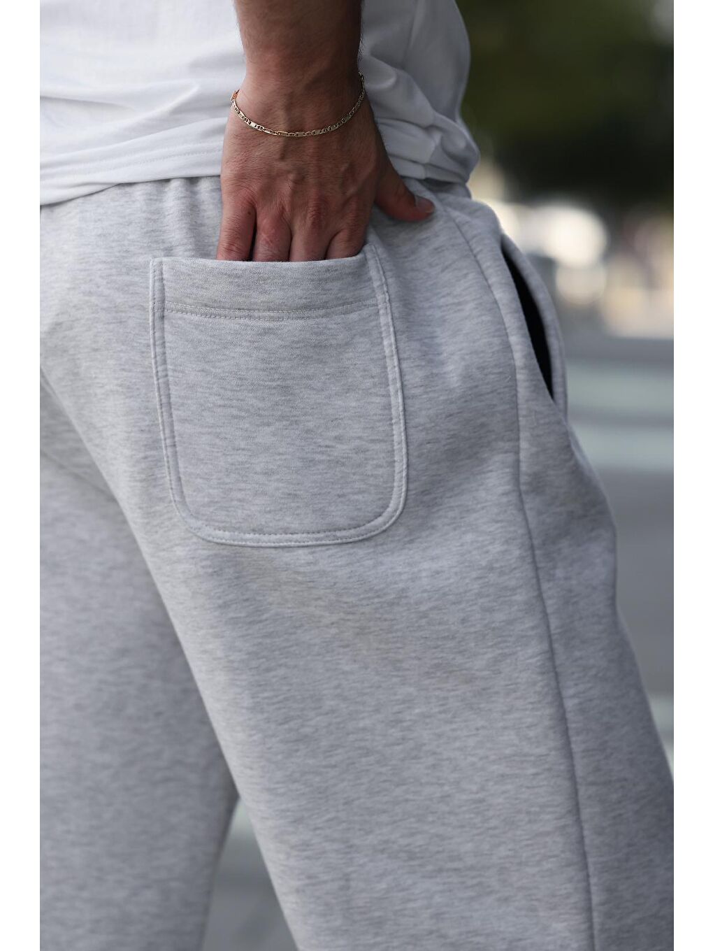 Beyaz Karmelanj Rahat Kesim Paçası Lastikli Erkek Eşofman Altı E6579-2