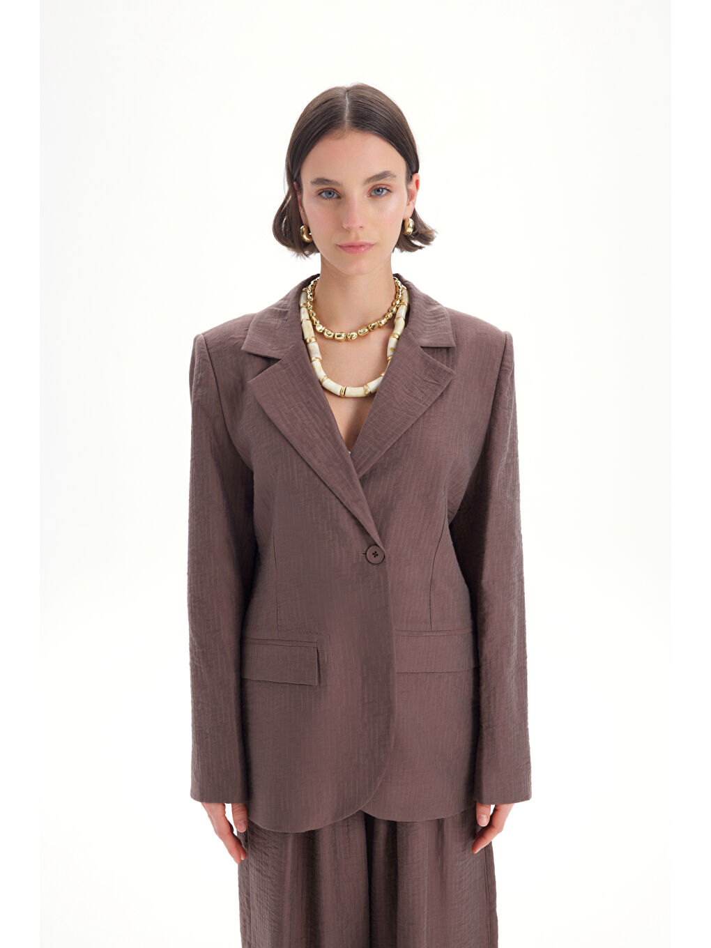 Kahverengi Arisa Kemer Detay Kahve Blazer Ceket-5