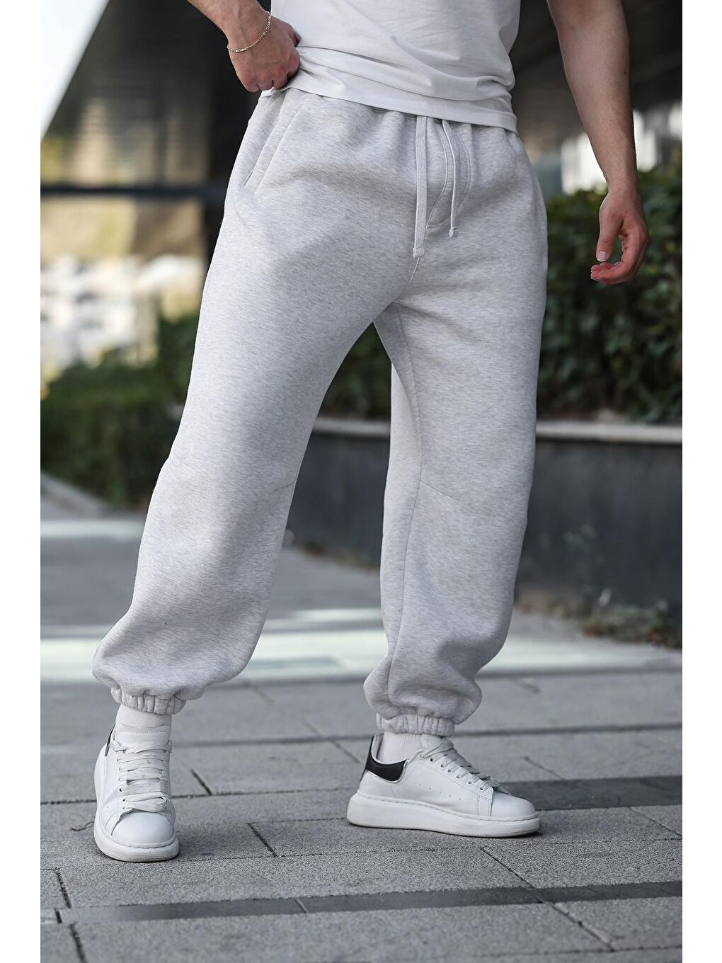 Beyaz Karmelanj Rahat Kesim Paçası Lastikli Erkek Eşofman Altı E6579-3