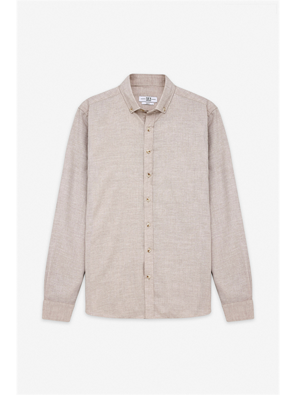 Ekru Slim Düğmeli Yaka Düz Cepsiz Casual Gömlek-5