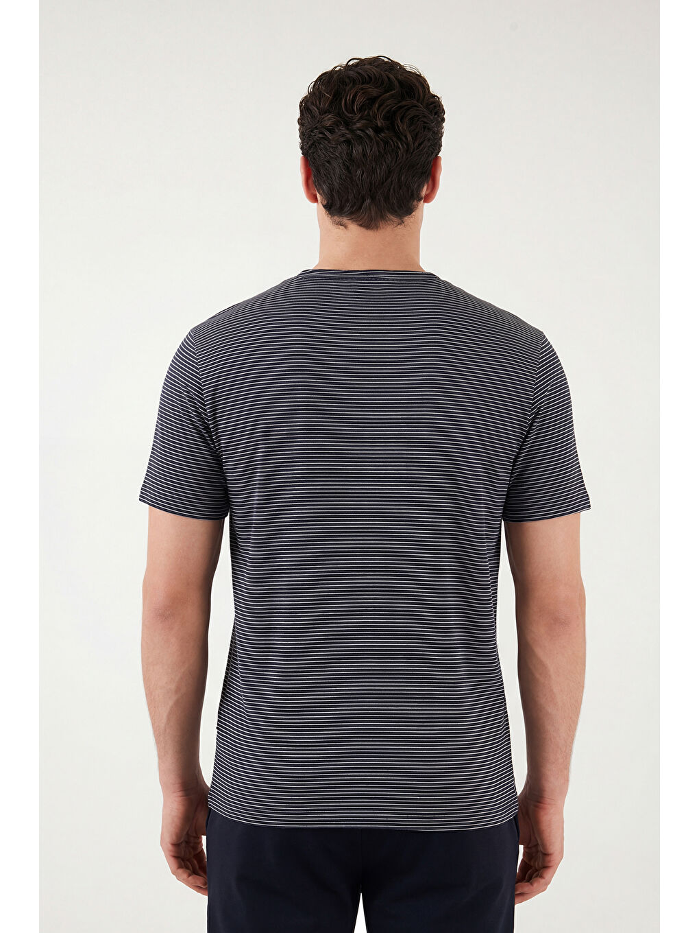 Lacivert Pamuklu Regular Fit Çizgili Bisiklet Yaka T Shirt 5904030-6