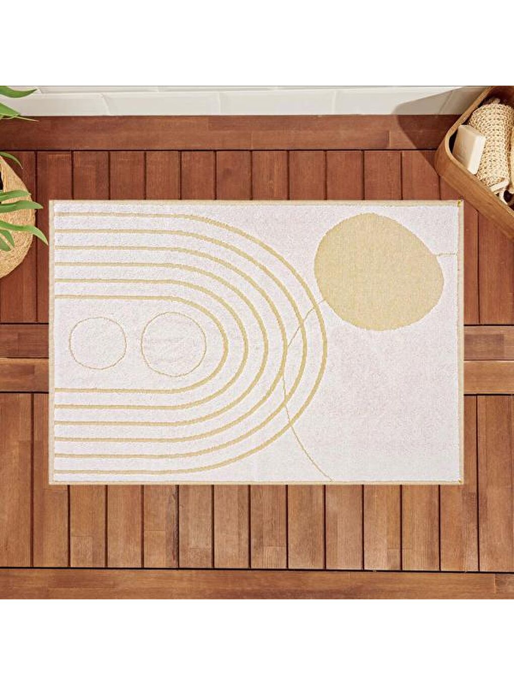 Beyaz Soft Bohem Ayak Havlusu - Bej / Hardal - 50x70 cm