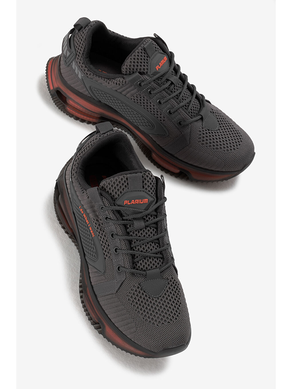 Erkek Gri Oranj Hava Yastıklı Kalın Taban Triko Spor Ayakkabı-2