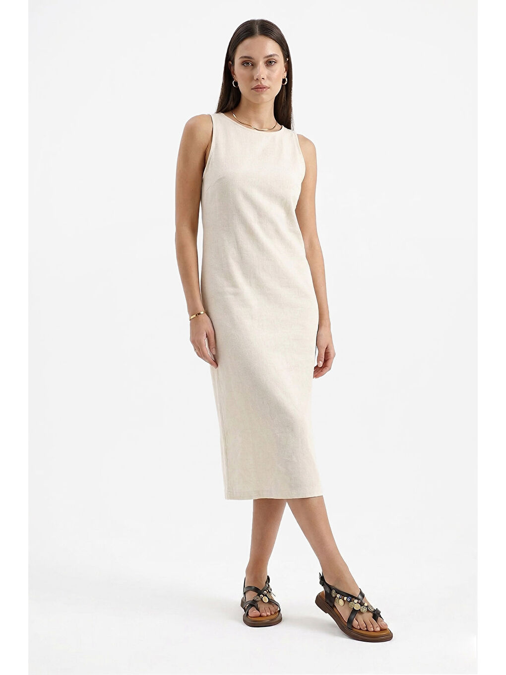 Siyah Kadın SİYAH Boncuklu Parmak Arası Hakiki Deri Sandalet-2