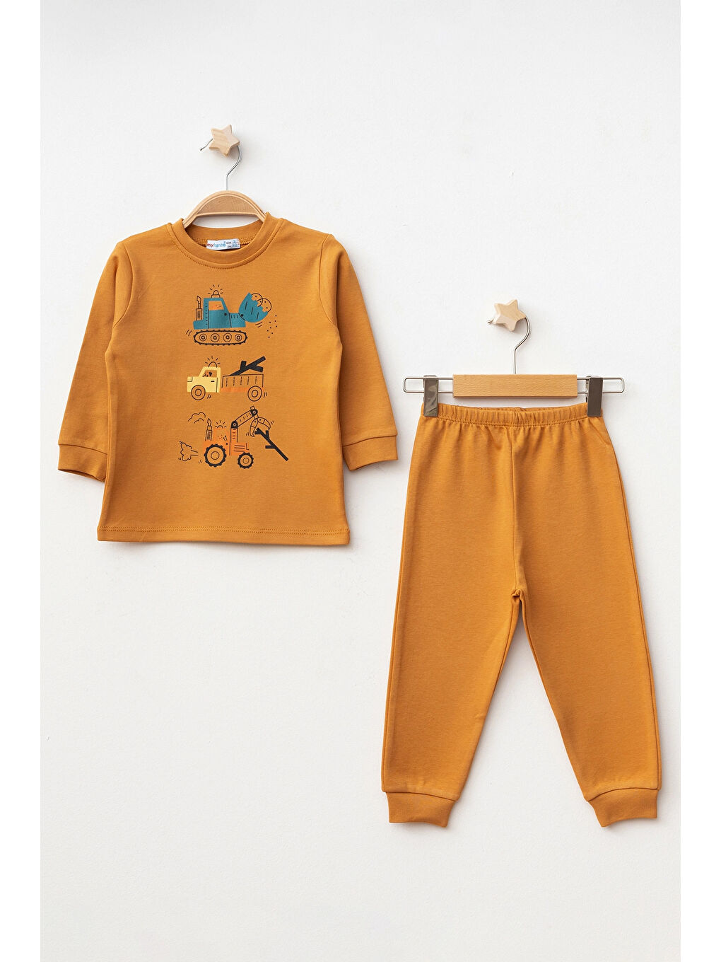 Turuncu İş Makinası Baskılı Erkek Bebek Pijama Takımı 74171