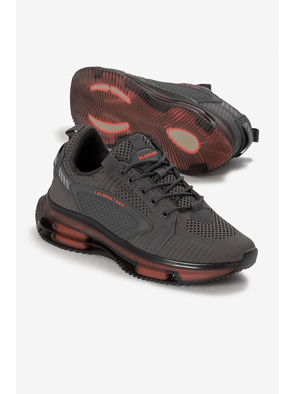 Erkek Gri Oranj Hava Yastıklı Kalın Taban Triko Spor Ayakkabı-3