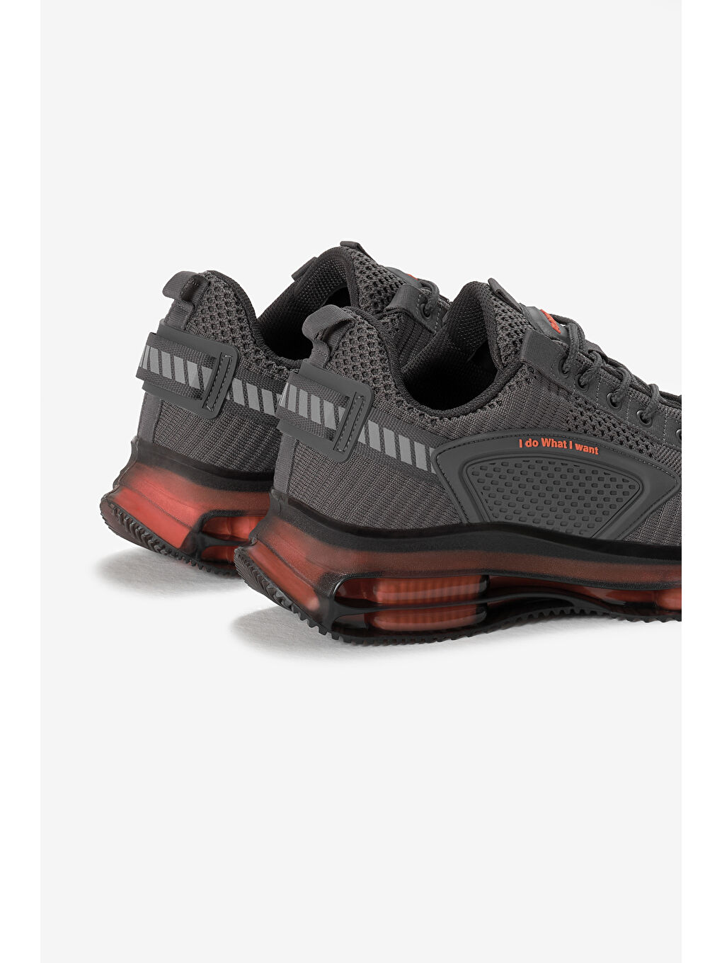 Erkek Gri Oranj Hava Yastıklı Kalın Taban Triko Spor Ayakkabı-4