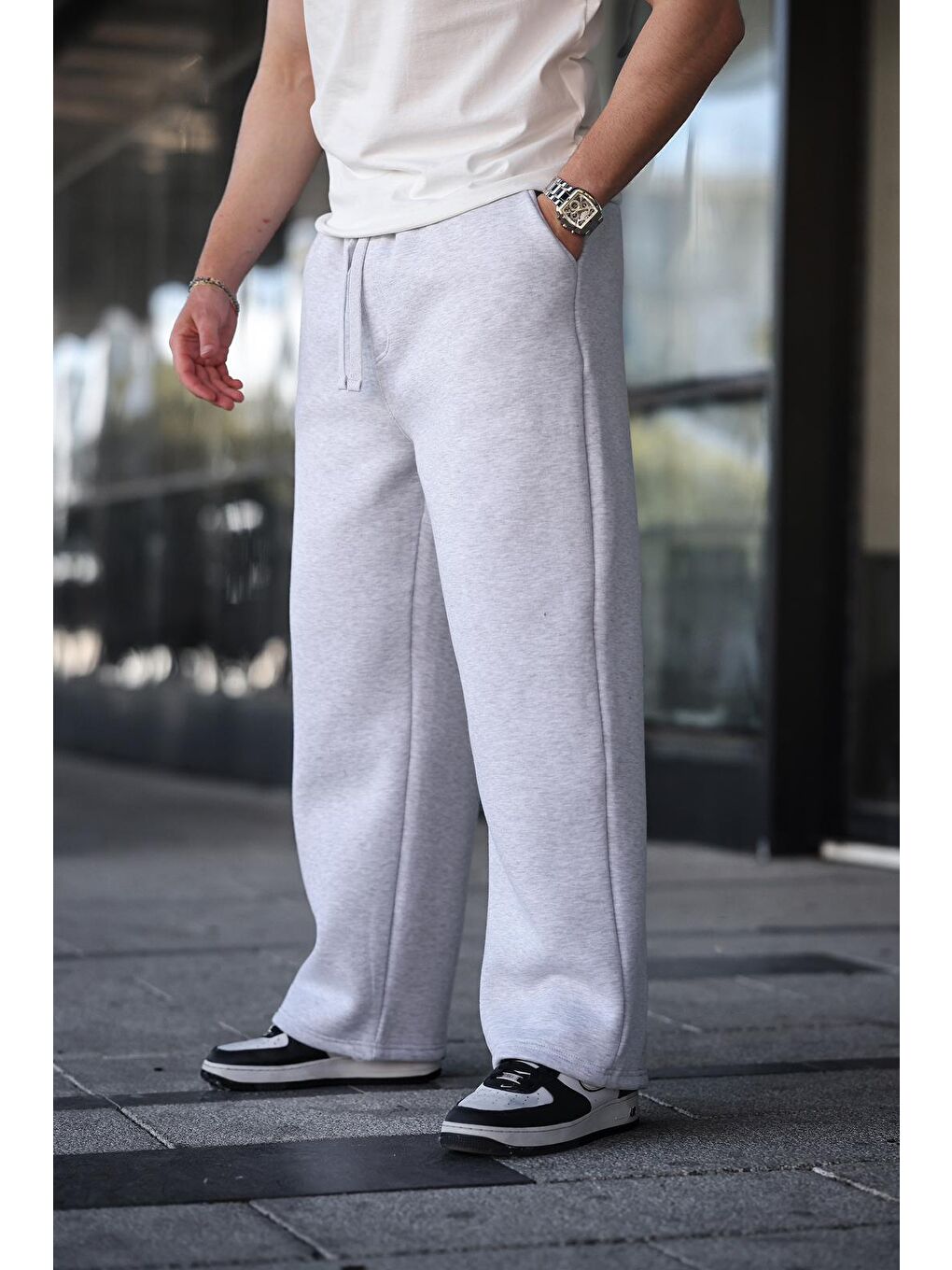 Beyaz Karmelanj Rahat Kesim Erkek Eşofman Altı E6578