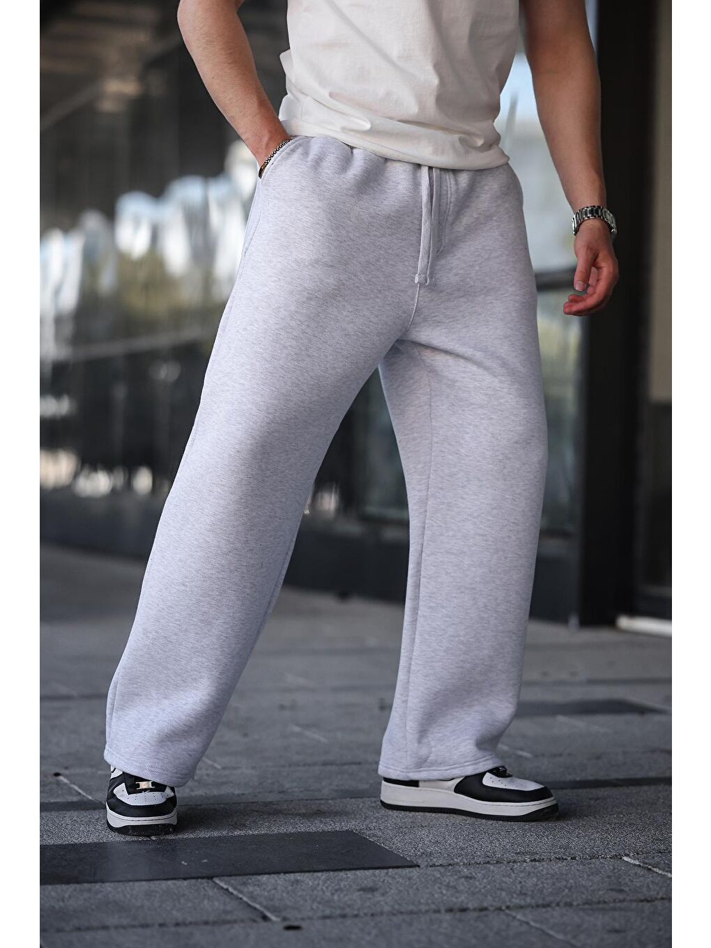 Beyaz Karmelanj Rahat Kesim Erkek Eşofman Altı E6578-1