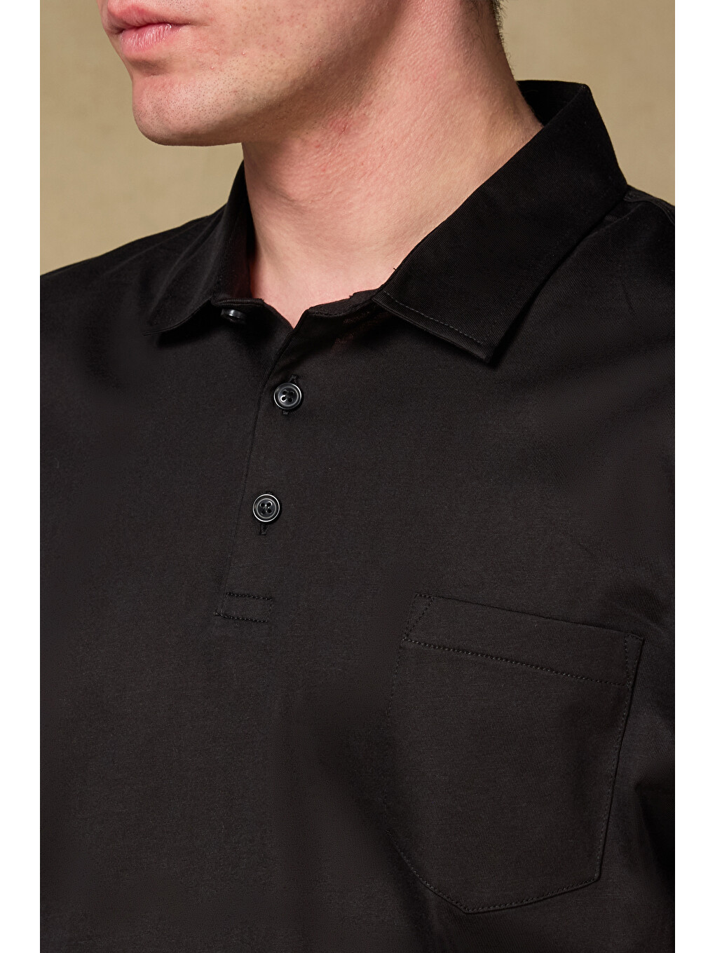Bivo Merserize Pamuklu Modern Fit Siyah Polo Yaka Erkek Düz Polo Shirt-2