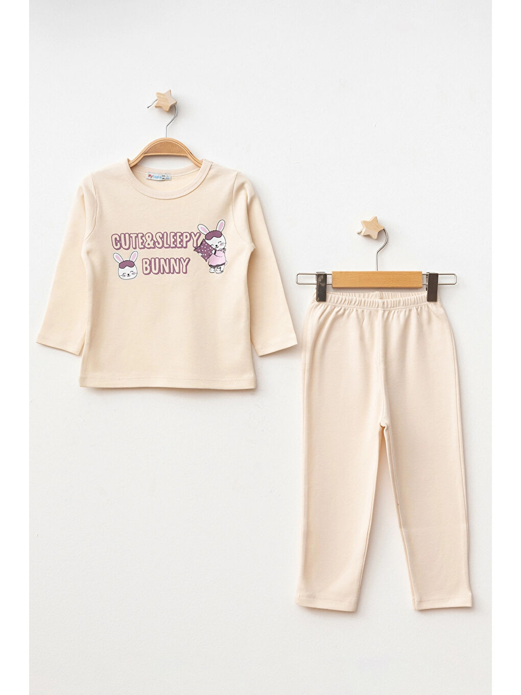 Ekru Bunny Baskılı Uzun Kol Pijama Takımı 74169