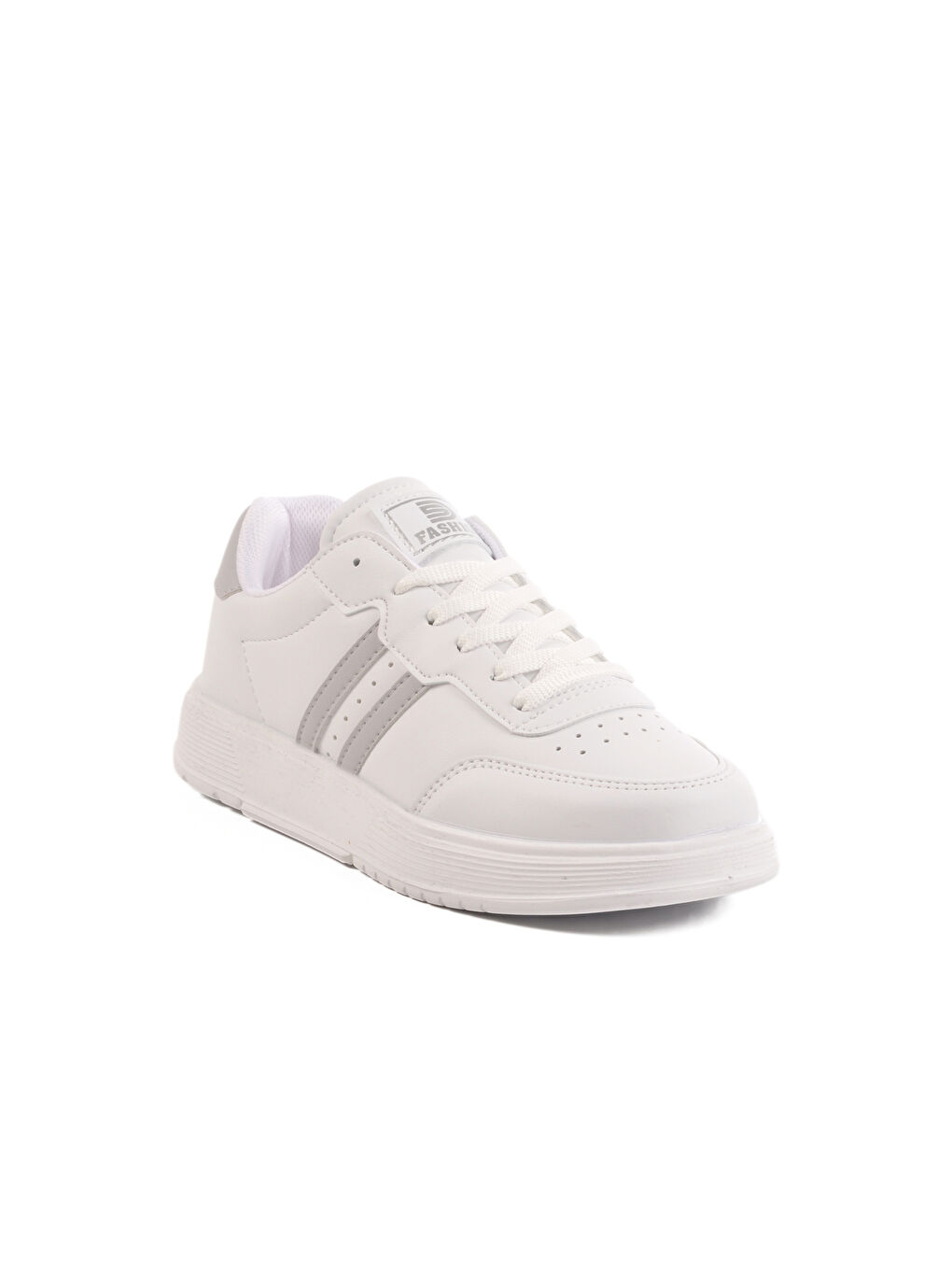 Beyaz Gümüş Bağcıklı Unisex Cilt Spor Ayakkabı 163 G-2