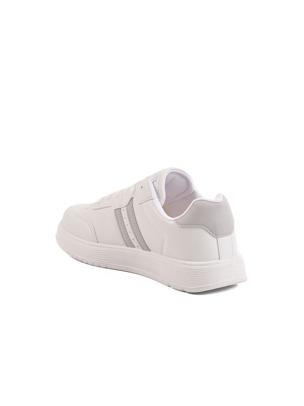 Beyaz Gümüş Bağcıklı Unisex Cilt Spor Ayakkabı 163 G-3