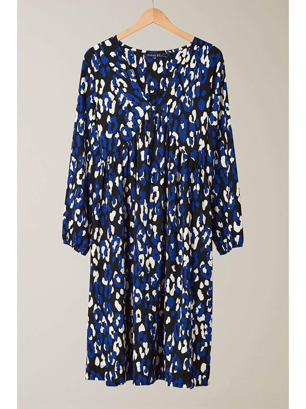 Mavi Büyük Beden V Yaka Uzun Kollu Bürümcük Kumaş Midi Elbise 615818-5