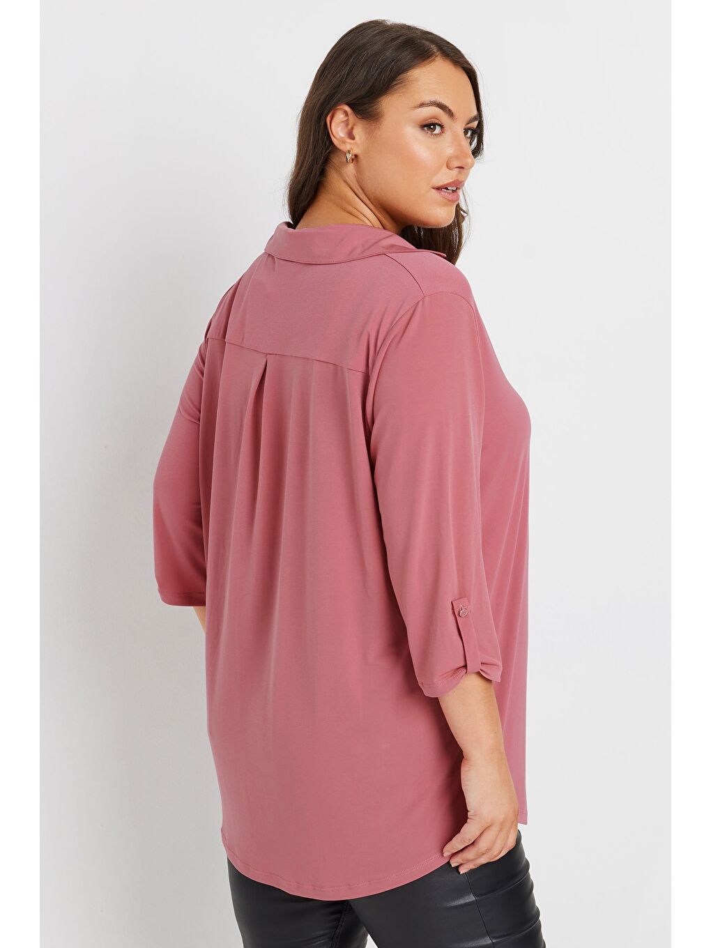 Pembe Büyük Beden V Yaka Uzun Kollu Bluz 303627-4