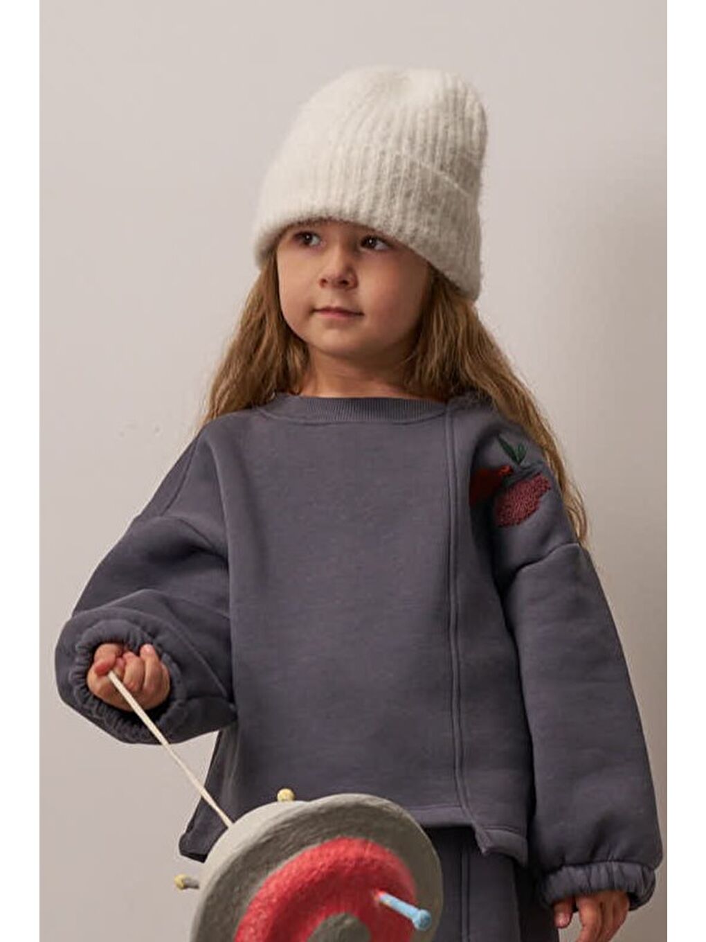 Gri Omuz Nakışlı Çocuk Sweatshirt-2