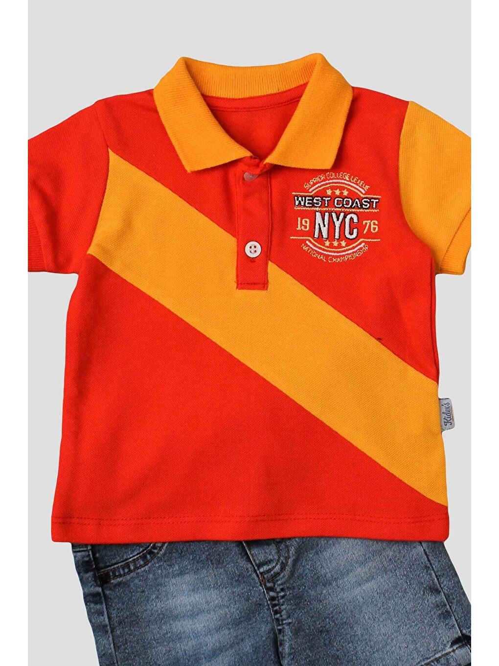 Turuncu Erkek bebek pamuklu polo takım pantolon üst ikili takım-1