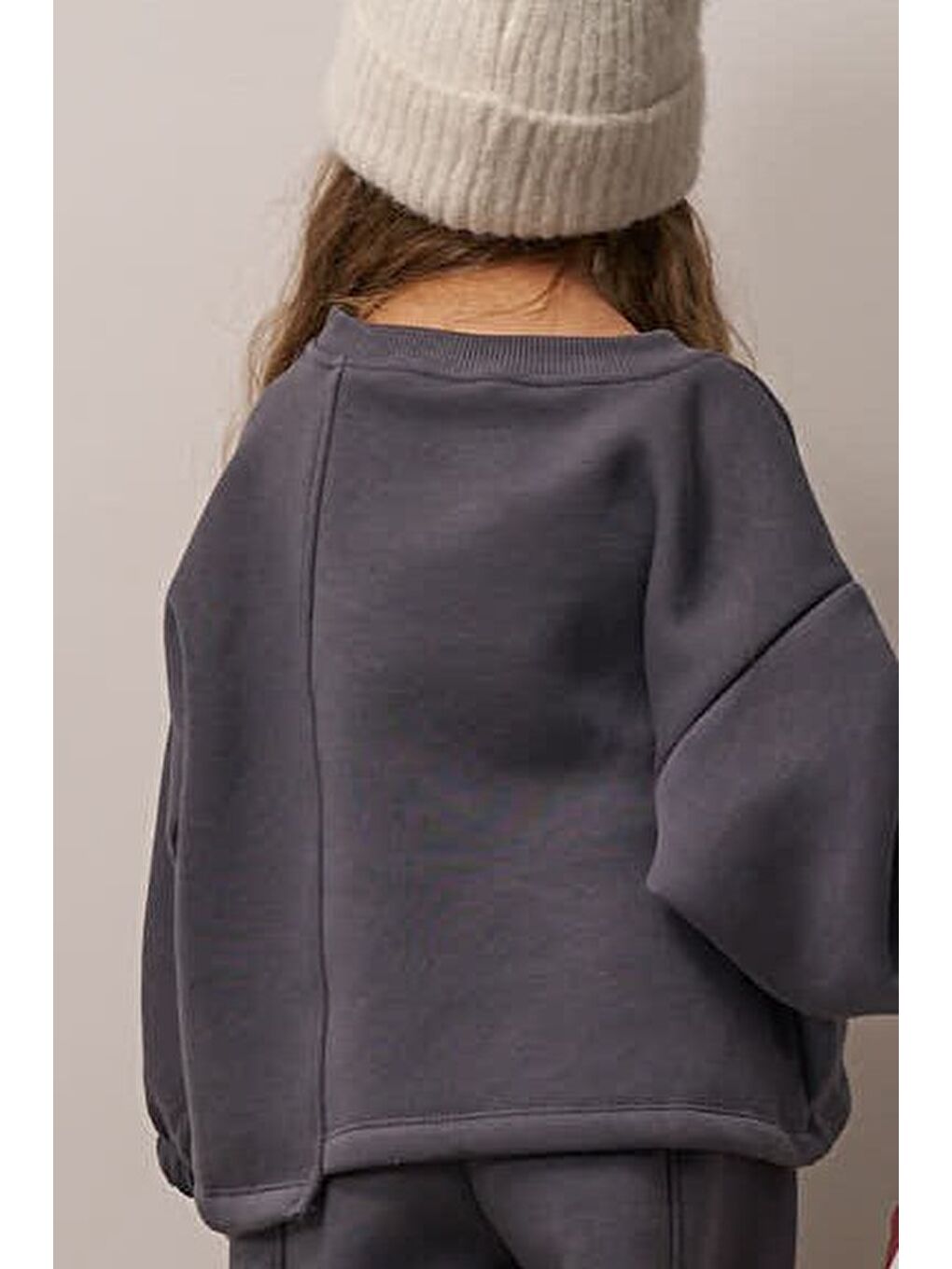 Gri Omuz Nakışlı Çocuk Sweatshirt-4