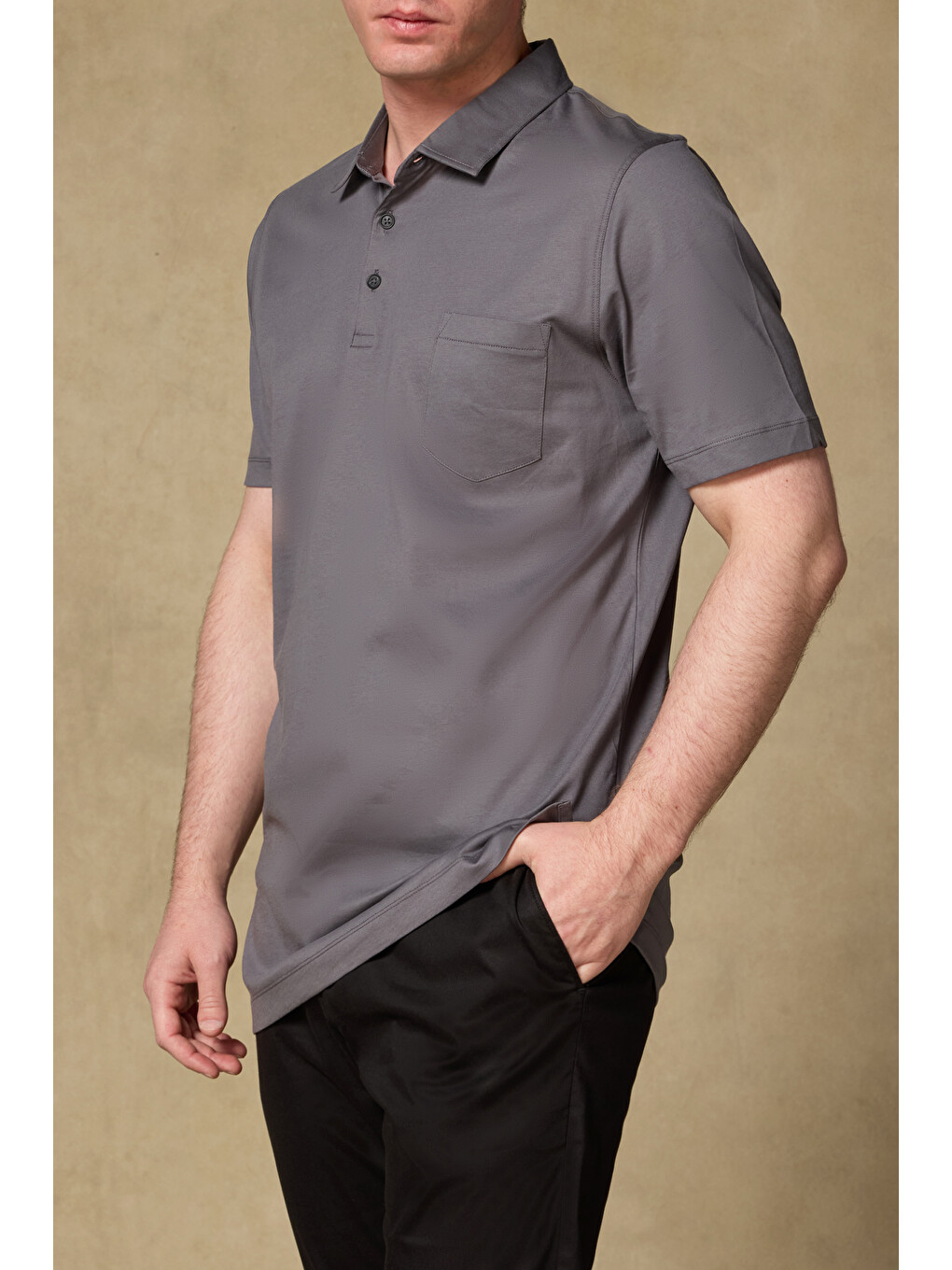 Bivo Merserize Pamuklu Modern Fit Koyu Gri Polo Yaka Erkek Düz Polo Shirt