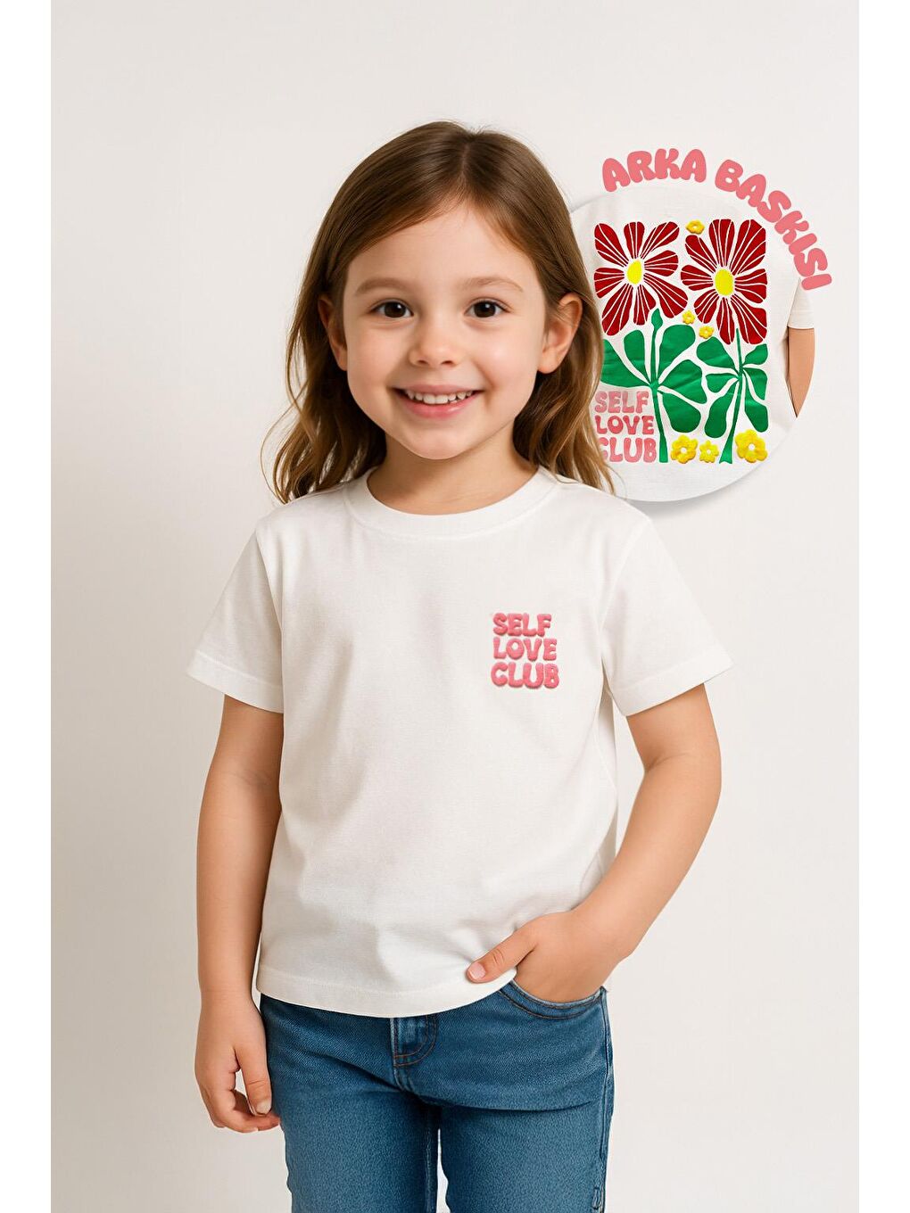 Beyaz Kız Çocuk %100 Pamuklu Kabartma Baskılı Tişört (3-4 Yaş 8-9 Yaş)