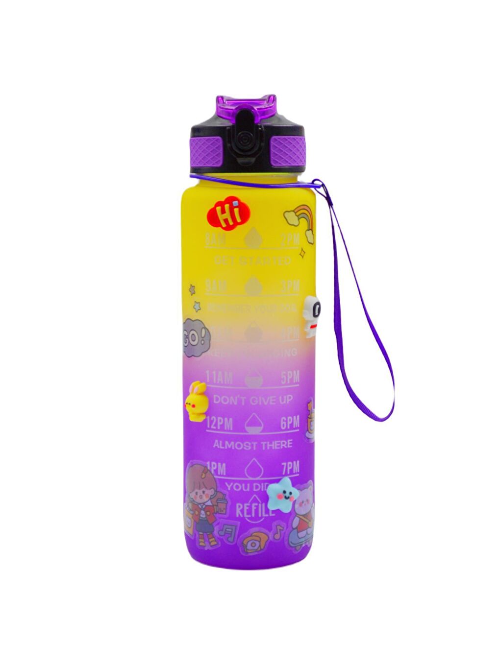 BottleBoss Renk Geçişli Sızdırmaz Kapak Motivasyon Matarası 1 Litre Sticker HEDİYELİ Mor (BB-89959) - 4