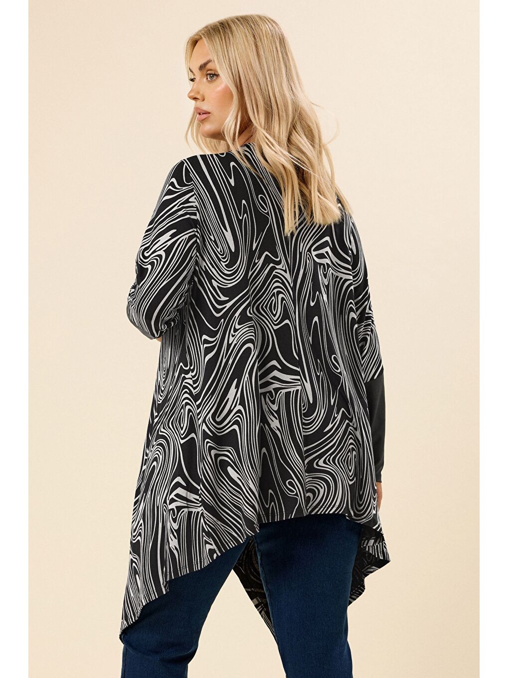 Siyah Büyük Beden Uzun Kollu Deri Detaylı Önü Kapamasız Hırka 304276-3