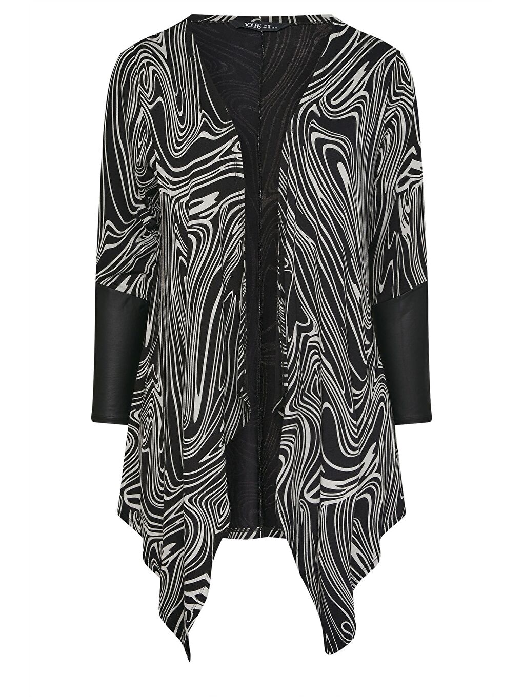 Siyah Büyük Beden Uzun Kollu Deri Detaylı Önü Kapamasız Hırka 304276-4