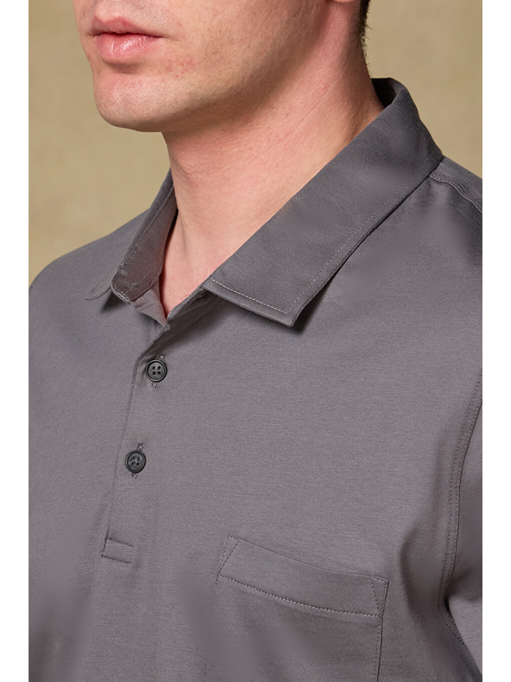 Bivo Merserize Pamuklu Modern Fit Koyu Gri Polo Yaka Erkek Düz Polo Shirt-2
