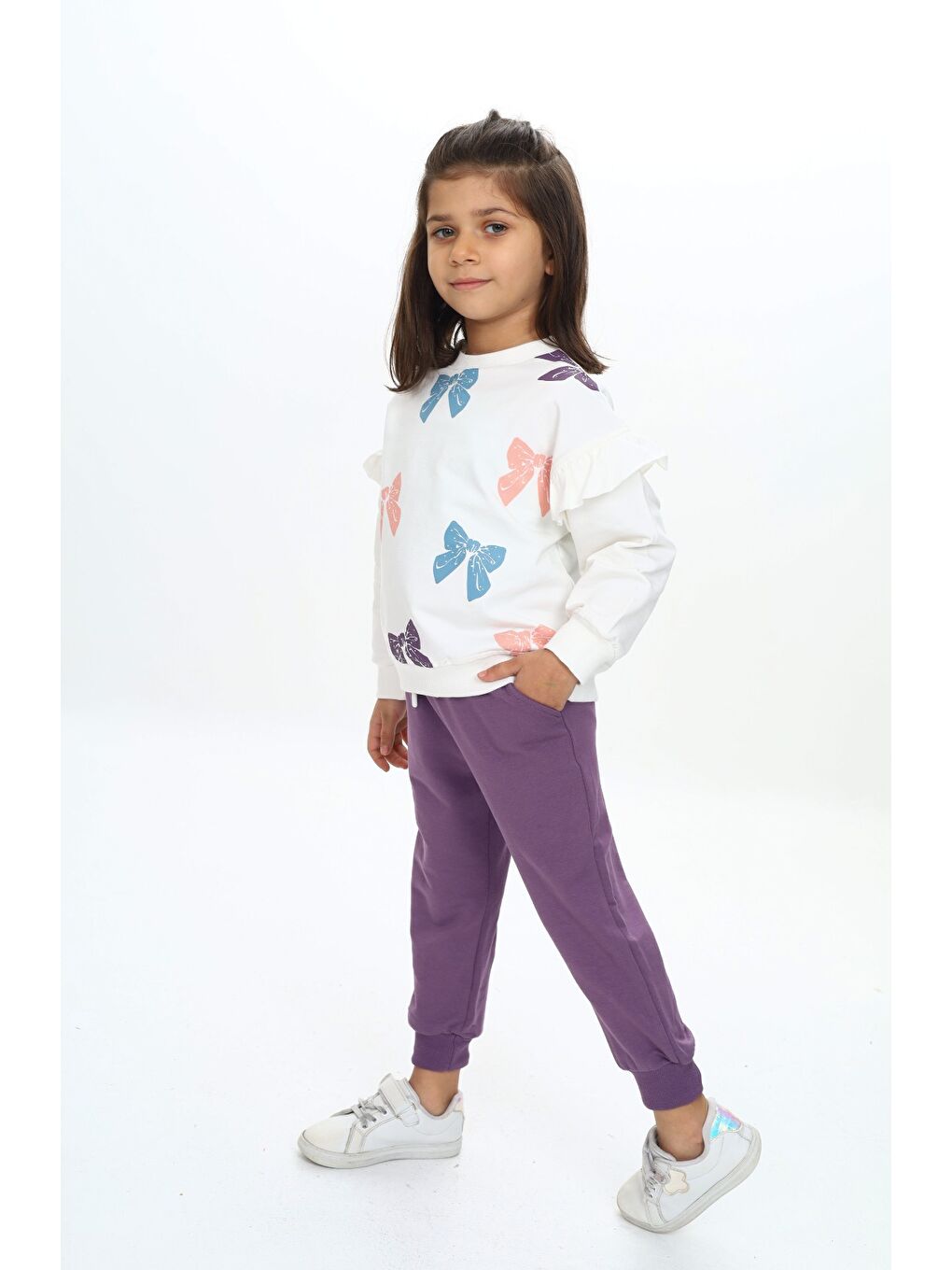 Mor Kız Çocuk Baskılı Eşofman Takım-1